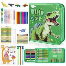Fruit Scented Markers Set 57pcs With Glitter Dinosaur Pencil Case & Stationery A