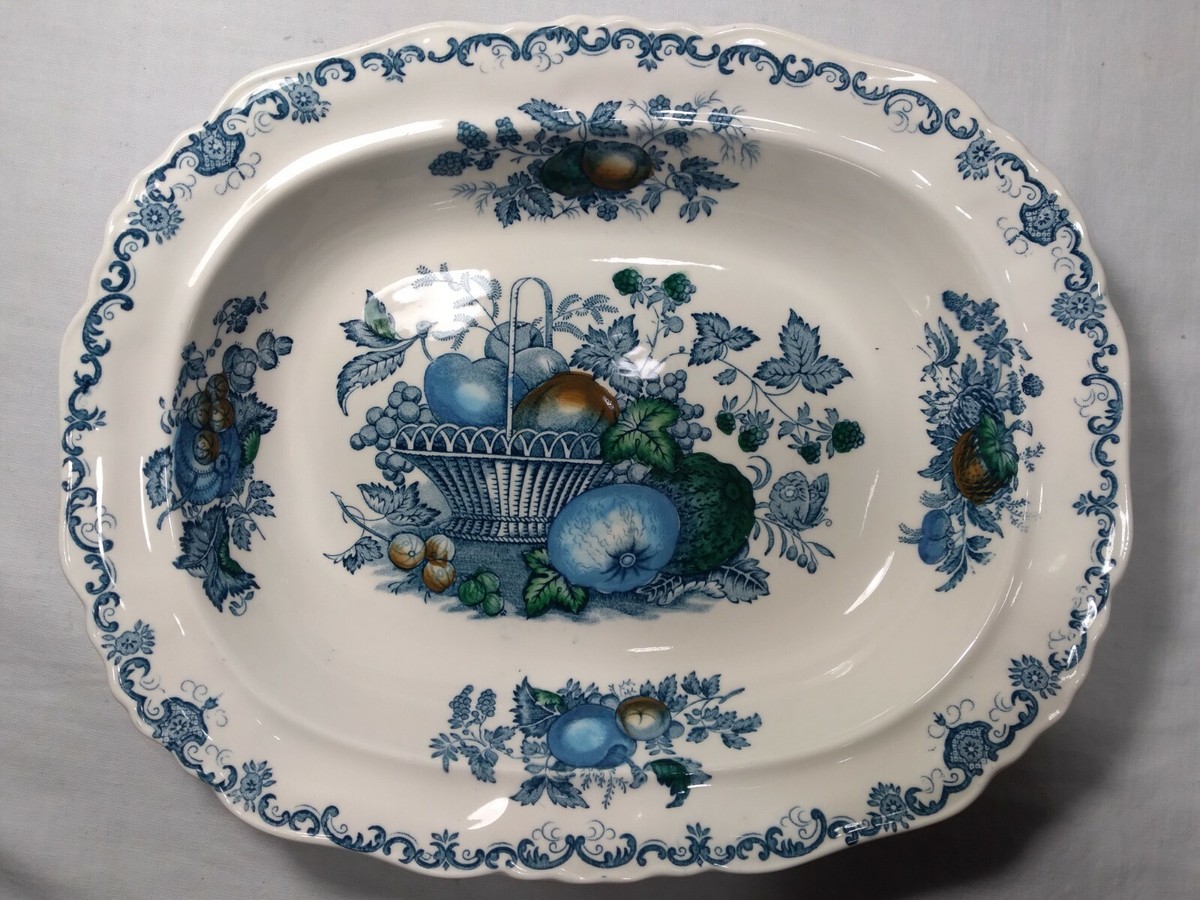 Masons Ironstone Fruit Basket Blue Serving Bowl 10