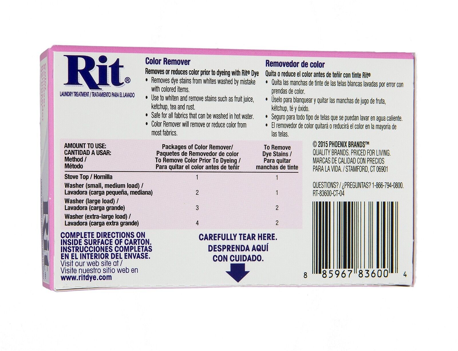 Rit Color Remover Powder Fabric Dye Laundry Treatment Dyeing Aid 2 Oz, Pack  Of 2