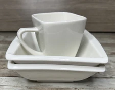 Set of 3 MALACASA Blance 2 Cereal Bowls + 1 Coffee Mug / Modern Ivory Porcelain
