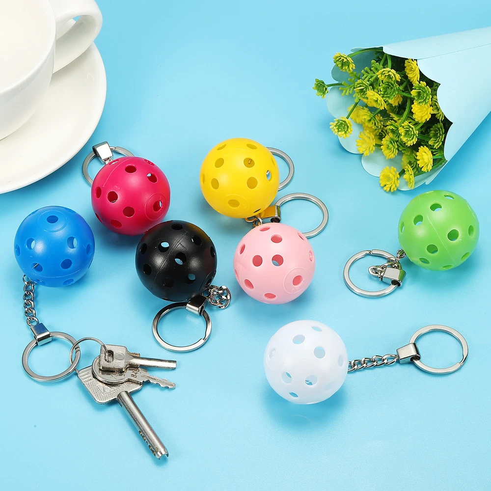Colorful PE Plastic Pickleball Keychain Ornament in 6 Fun Colors