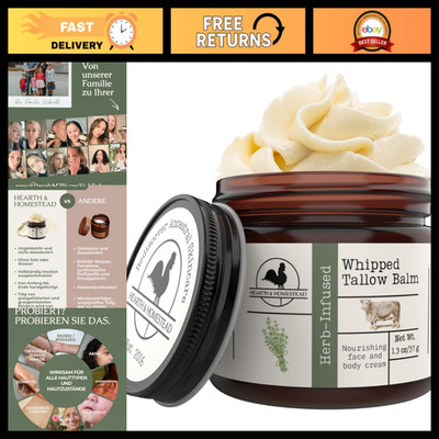 Whipped Beef Tallow for Skin & Face, Unscented Moisturizer, 1.3oz - Natural Hydr