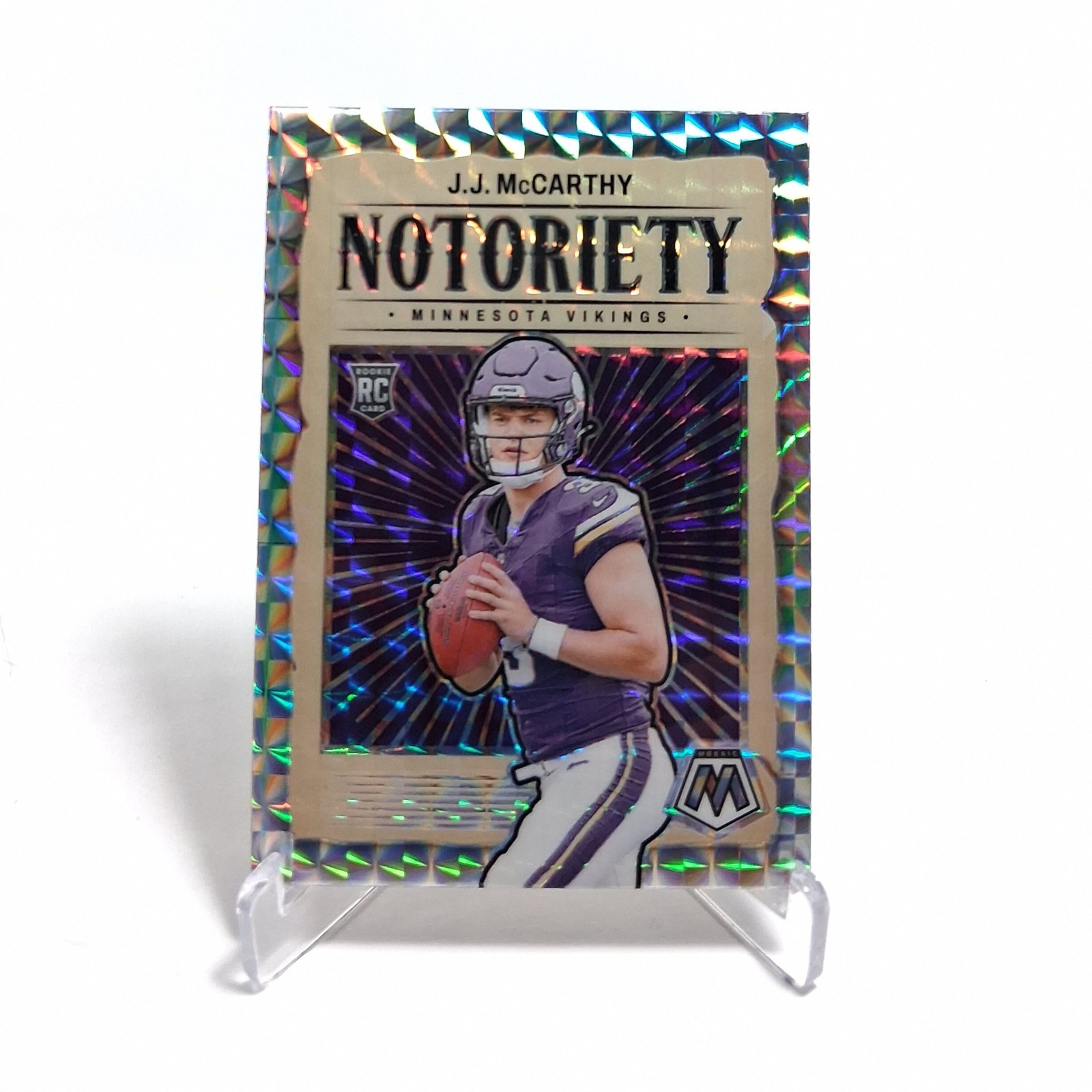 JJ McCarthy 2024 Panini Mosaic Silver Mosaic Notoriety #21 RC- Vikings