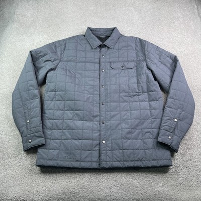 Eddie Bauer Jacket Mens XL Grey Square Quilted Insulated Shirt Jac Snap Front