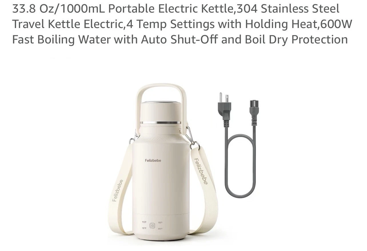 Portable 304 Stainless Steel Travel Electric Kettle with 4 Temperature Settings