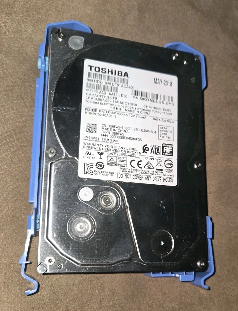 Toshiba Internal Hard Disk Drives 3.5 in Form Factor 2TB Storage
