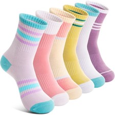 Kids Girls Socks Athletic Sport Crew Cotton Breathable Soft Gift Socks 6 Pair...