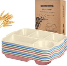 8 Pcs 13'' Large Divided Plates Unbreakable Wheat Straw Dinnerware Lunch Trays
