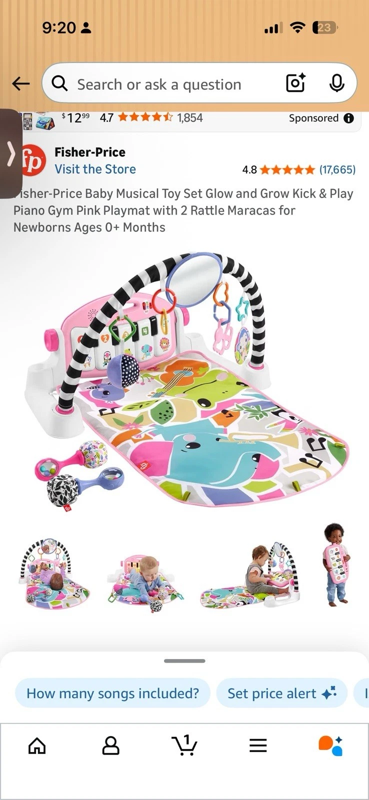 Fisher-Price Glow & Grow Kick & Play Piano Gym - Pink Musical Baby Mat 0+ Months