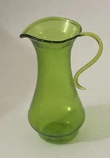 VTG Green Glass Miniature Pitcher Vase With Handle Decorative Collectible 1.5"H