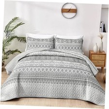 Boho Quilt Set Bohemian Quilt Bedding Set, Lightweight Microfiber Queen Grey
