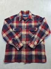 Vintage Pendleton Board Shirt Men L Wool Plaid Flannel Quilted Lining Red Navy