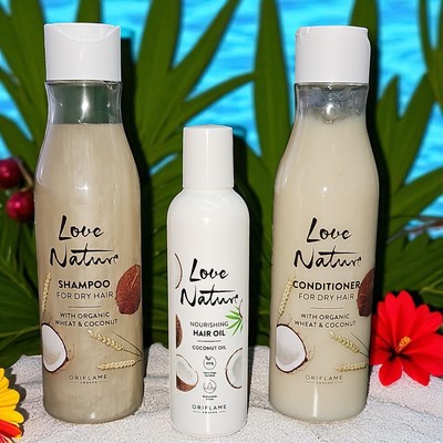 Oriflame Love Nature Set Shampoo Pflegespülung trockenes Haar Öl  Weizen Kokos