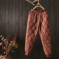 Women Quilted Padded Pant Elastic Waist Puffer Trousers Winter Warm Thermal
