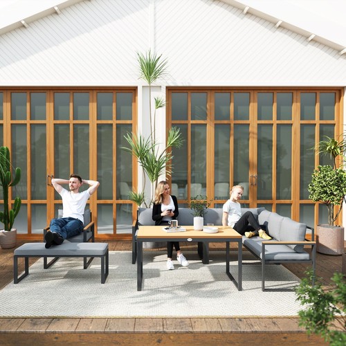 Outsunny 9 Seater Outdoor Corner Sofa Set with Wide and Deep Seats Natural - Picture 9 of 11