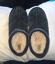 UGG Tasman Suede Slippers Navy Blue Women 8 Shearling Lined Slip-On Clogs Cozy