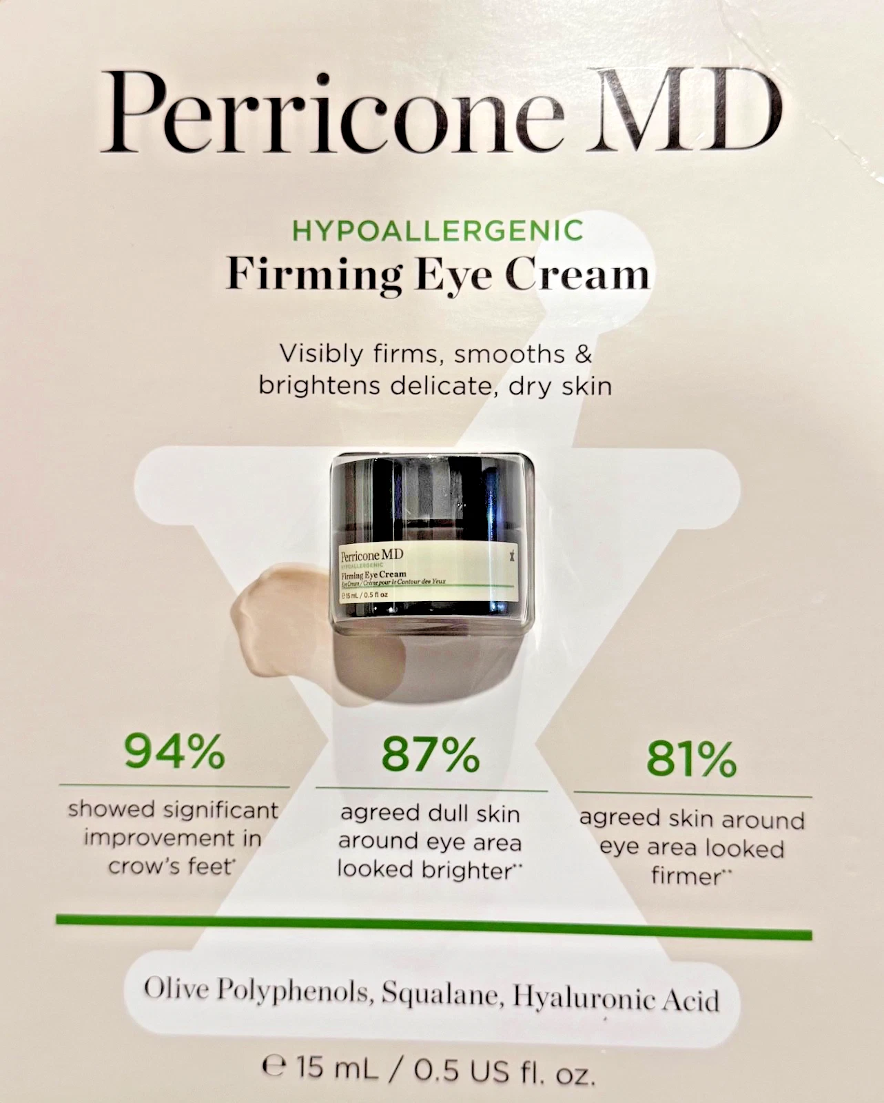 PERRICONE MD HYPOALLERGENIC FIRMING EYE CREAM 15 mL / 0.5 fl oz
Opens in a new window or tab