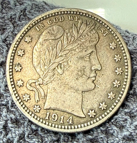 Well preserved XF+ 1914 U.S. Barber Head Quarter