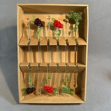 6 Blown Glass Cocktail Swizzle Sticks Stirrers - Red, Green, Purple GRAPES! New