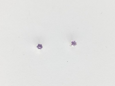 Sterling silver tiny 2mm amethyst stud earrings-studs, purple, February,