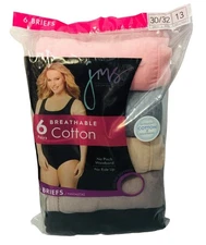 JMS JUST MY SIZE Ladies Cotton Briefs 6 Pairs Pink Gray Peach Size 13