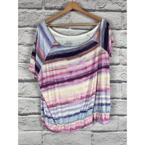 TORRID Women's 1X (1) Purple Watercolor Off-Shoulder Super Soft Knits Basic Tee - Bild 11 von 11