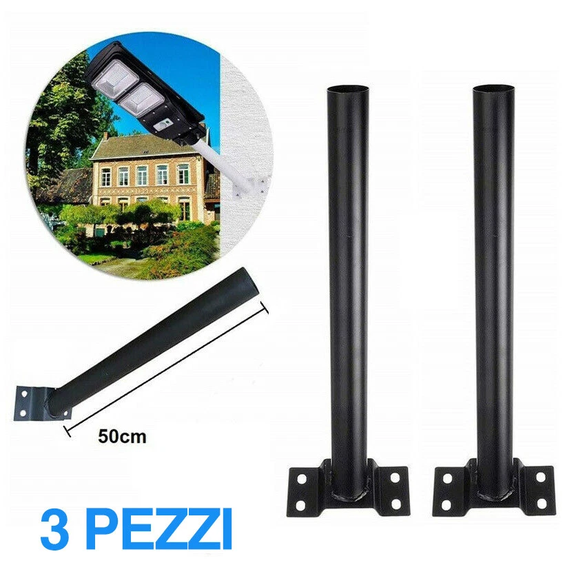 C4S 3X PALO PER LAMPIONE STRADALE SUPPORTO IN METALLO STAFFA RESISTENTE DA MURO 50cm