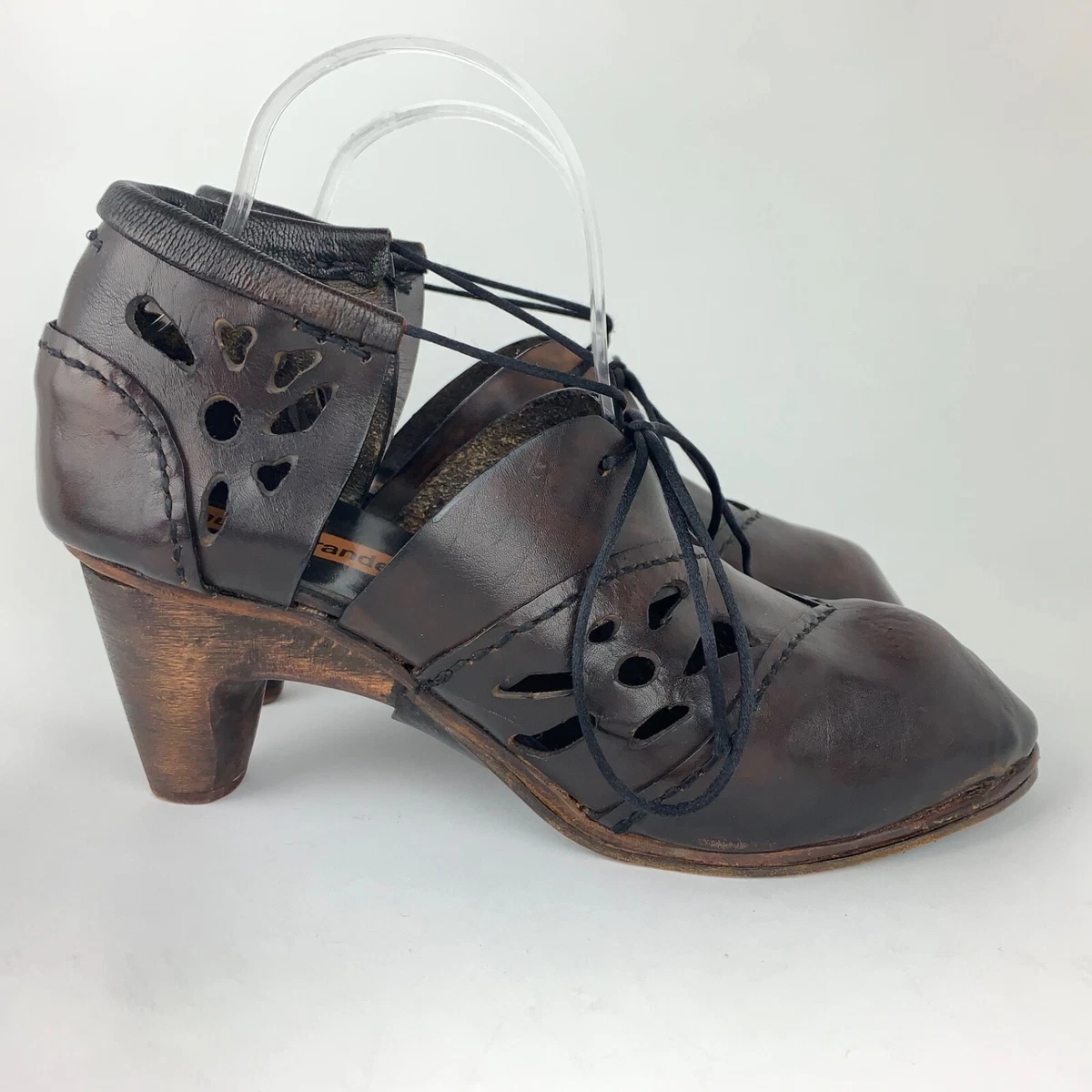 Munoz Vrandecic Handmade Wood Heel Leather Cutout Heels Shoes Euro Sz 40 US 9.5