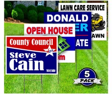 5 Pack - Custom Yard Signs-18x24-Full Color Design-Double Sided-Stakes Optional