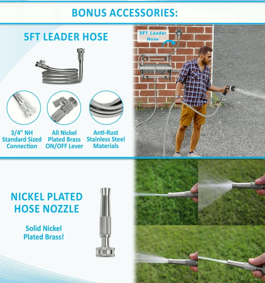 Morvat 150FT Stainless Steel Garden Hose Reel with Accessories - Image 3 of 4