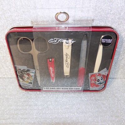 Ed Hardy Nail Set With Tin Case Kit 5-Piece Manicure Pedicure Design Travel Case