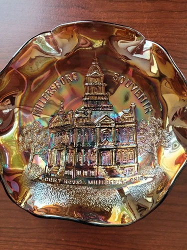 Pretty Amethyst Millersburg Carnival Glass Millersburg Courthouse Ruffled Bowl - 第 13/17 張圖片