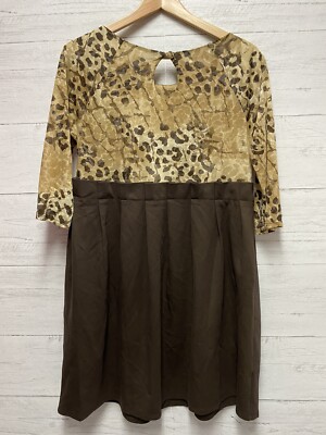 Rosie Pope Womens Dress Large Brown Maternity Leopard 3/4 Sleeves NWT