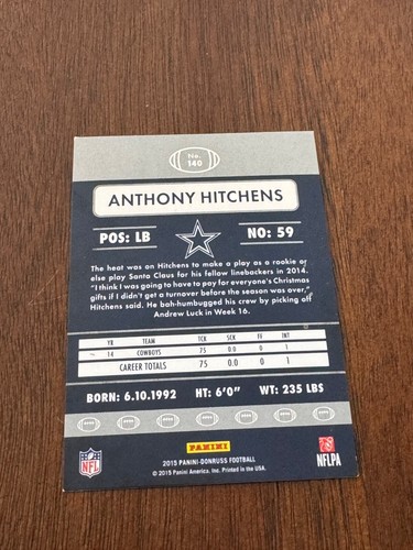 2014 Panini Donruss #140 NFL Dallas Cowboys Anthony Hitchens Sports Trading Card - Picture 7 of 7