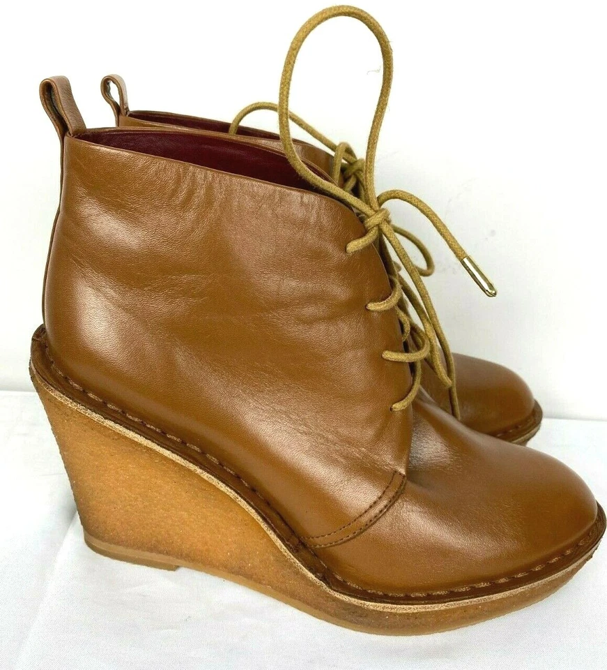 $389 MARC BY MARC JACOBS Brown Luxury Leather Wedge Boots Women's Sz 40/ 10 US - Image 3 of 4