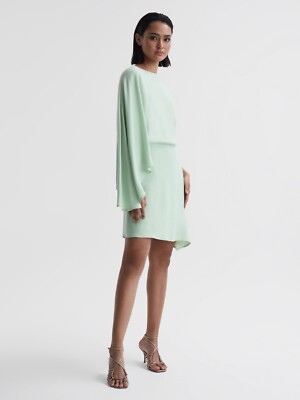REISS REISS CHRISTY ASYMMETRISCHES MINIKLEID MIT UMHANGÄRMELN IN SALBEI GRÖSSE UK 10
