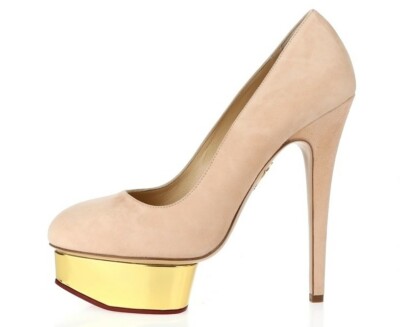 Charlotte Olympia Womens Dolly Blush Gold Suede High Heel Pump Shoes Size 39