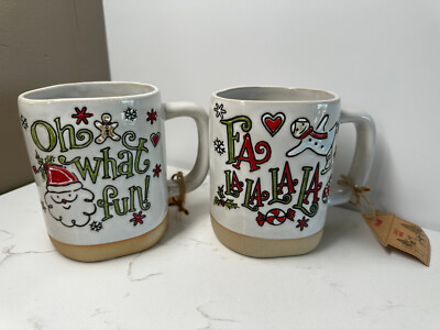 FDJW Ceramics Stonewear Christmas Holiday Mug (Set of 2) 20oz NEW