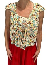 KENZO PARIS FRANCE FLORAL CAP SLEEVE LAYERED DRAPE TOP SIZE SMALL