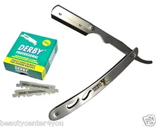 Stainless Steel Straight Edge Barber Razor + 100 Derby Blades by Classic Samurai