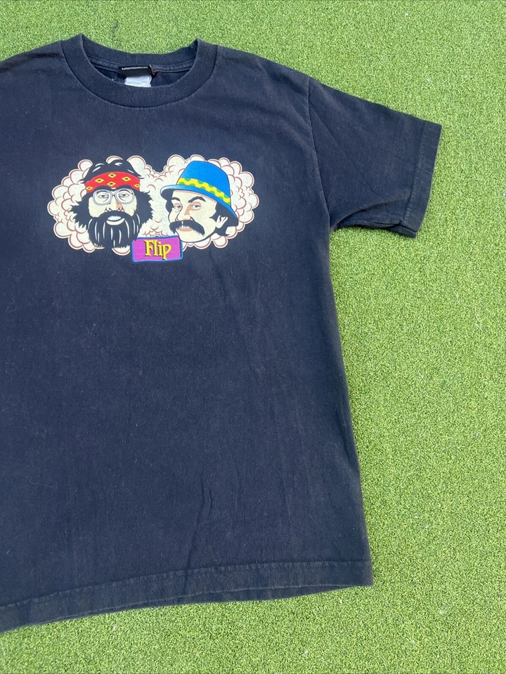 Vintage Flip Skateboards Cheech and Chong T Shirt Cotton TAG! Black Size Small - Image 3 of 4