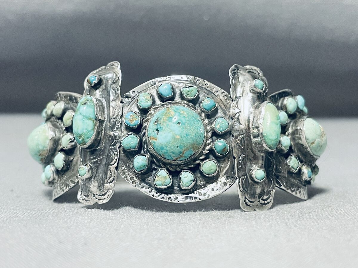Important 1800's/ 1900's Vintage Native American Navajo Coj Silver Turquoise Bracelet Important 1800's/ 1900's Vintage Native American Navajo Coj Silver Turquoise Bracelet