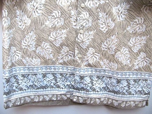 Mens Button Up Aloha Shirt Beige White Blue Floral Border Cotton Route 66 Size L - Picture 3 of 6