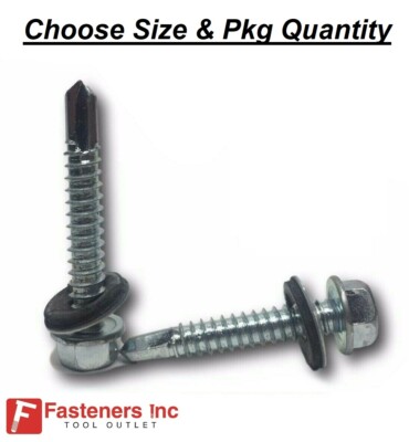 Hex Rubber Neoprene Washer Head Self Drilling Screws Roofing Siding Zinc Plated
