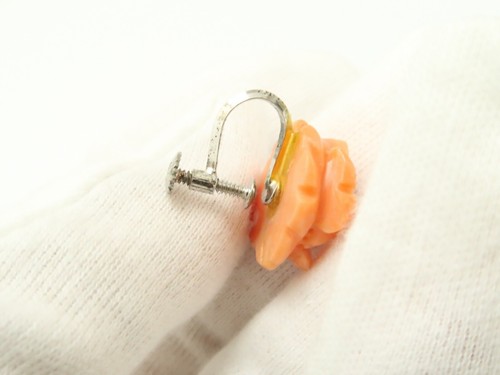 Genuine Japanese Pink Coral Flower Carving Earrings 14mm Silver Clasp 18693706 - Picture 17 of 20