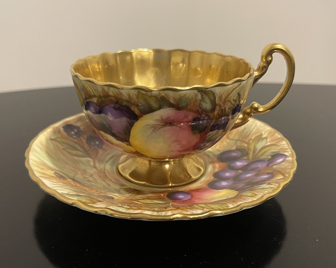 Aynsley Fruit Orchard Gold Tea Cup & Saucer Hand Painted Signed | eBay