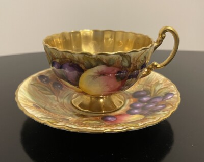 Aynsley Fruit Orchard Gold Tea Cup & Saucer Hand Painted Signed | eBay