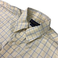 Brooks Brothers Men's 100 Cotton Non-Iron Button Shirt Yellow/Blue Plaid   XL