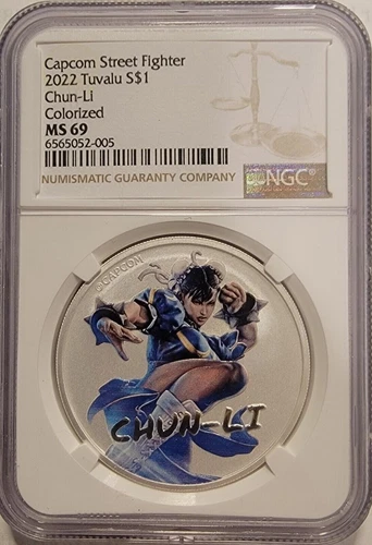 2022 Tuvalu 1 Troy Oz SILVER 9999  Street Fighter's Chun Li NGC MS69 Capcom top