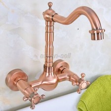 Red Copper Bathroom Faucet Basin Sink Wall Mounted Cross 2 Handle Mixer Tap